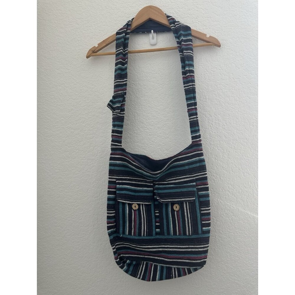 Ocean Queen Hawaii Crossbody Sling Bag Blue Multi Striped Boho Western Pacific